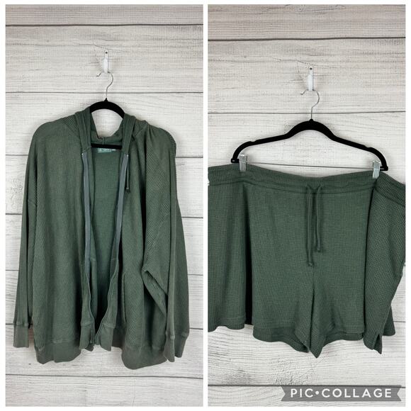Terra & Sky Pants - Terra & Sky Plus Size Green Washed Waffle Knit Matching Lounge Set Size 3X/4X